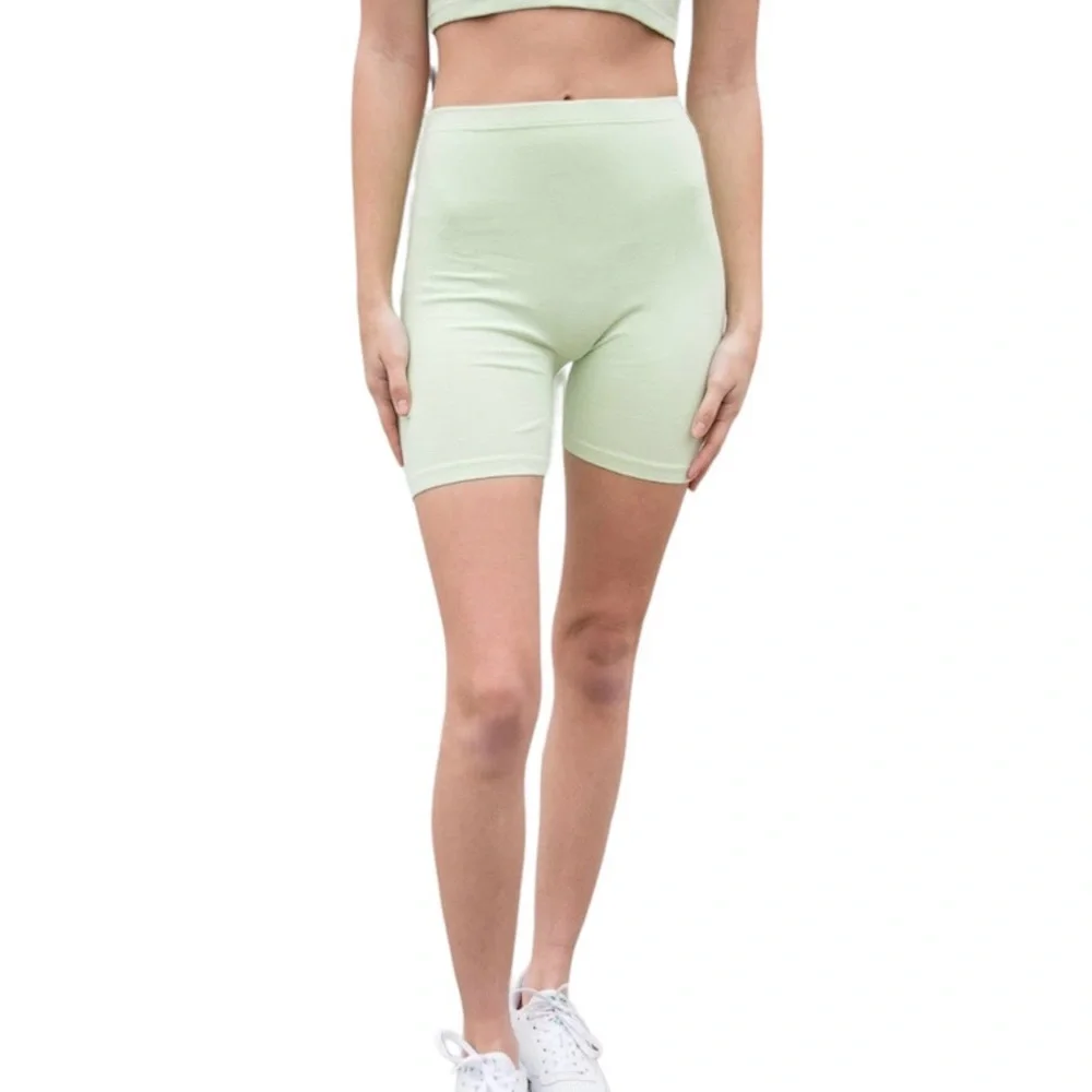Brandy Melville Pastel Green High Rise Waist Bike Shorts S M L Cotton Comfy